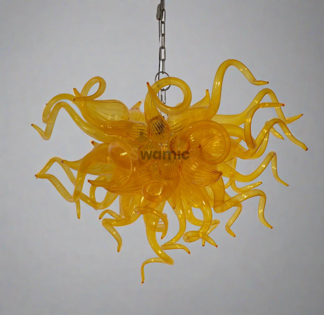 Yellow blown glass chandelier